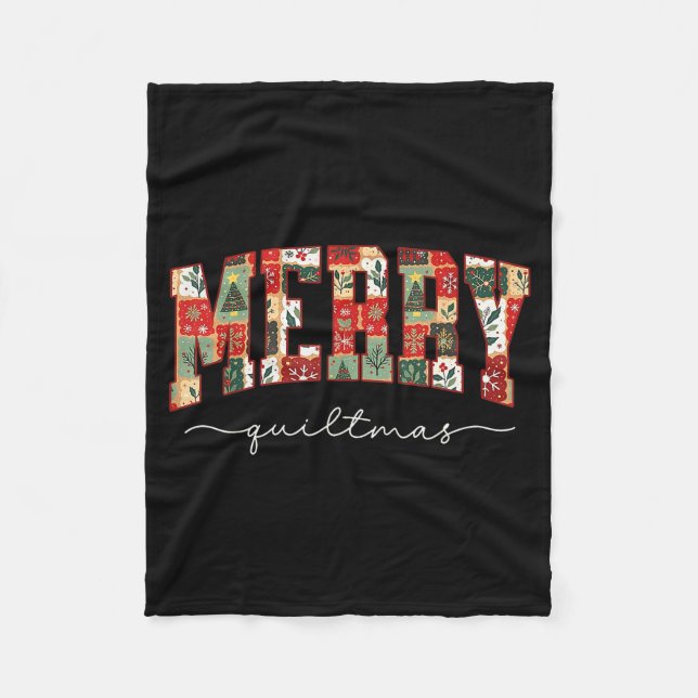 Merry Quiltmas Patchwork Quilters Knitting Sewing  Fleecedecke (Vorderseite)