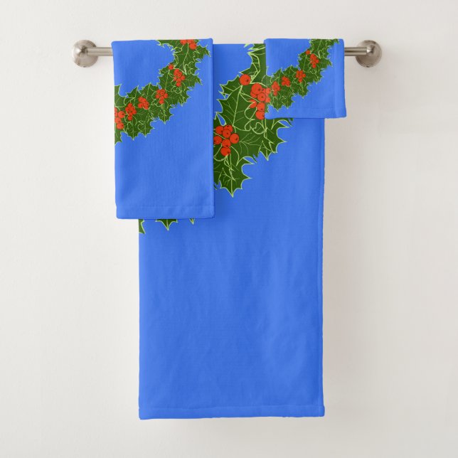 Merry Red Berry & Holly Wreath zu Weihnachten Badhandtuch Set (Insitu)