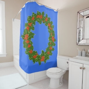 Merry Red Berry & Holly Wreath zu Weihnachten Duschvorhang