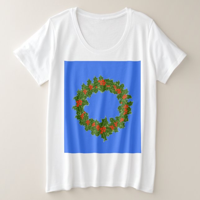Merry Red Berry & Holly Wreath zu Weihnachten Große Größe T-Shirt (Design vorne)