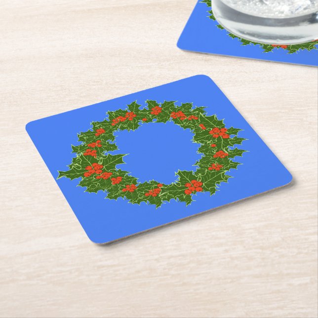 Merry Red Berry & Holly Wreath zu Weihnachten Rechteckiger Pappuntersetzer (angewinkelt)