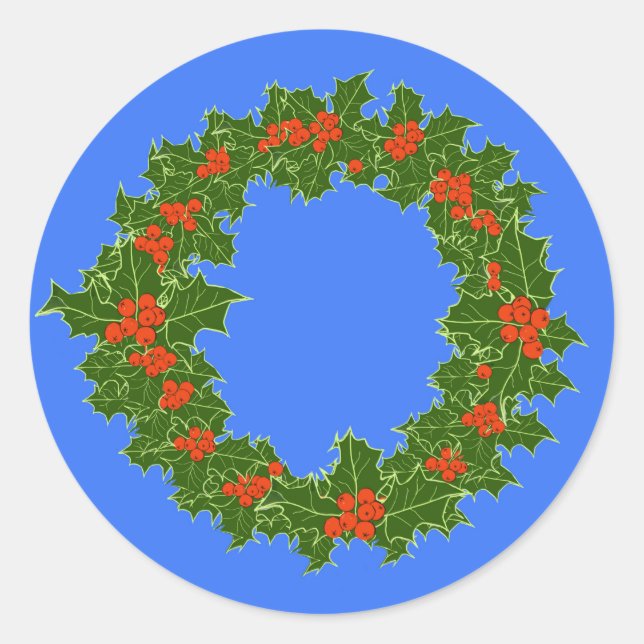 Merry Red Berry & Holly Wreath zu Weihnachten Runder Aufkleber (Vorderseite)