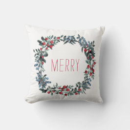 Merry Red Blue Berries Aquarellkranz Kissen