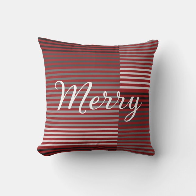 Merry -Red, Gray, Black, White Stripes Kissen (Vorderseite)