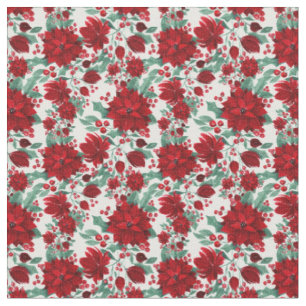 Merry Red Poinsettia Blume Ivy Blätter Wasserfarbe Stoff