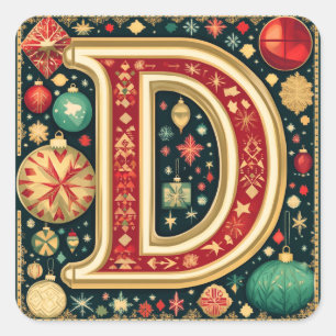 Merry Red und Green Letter 'D' Quadratischer Aufkleber