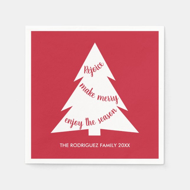 Merry Red White Christmas Tree Name Holiday Party Serviette (Vorderseite)