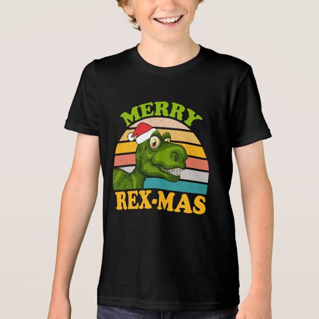 Merry Rex-mas Christmas Dinosaur Niedlich Dino Tri-Blend Shirt (Vorderseite)