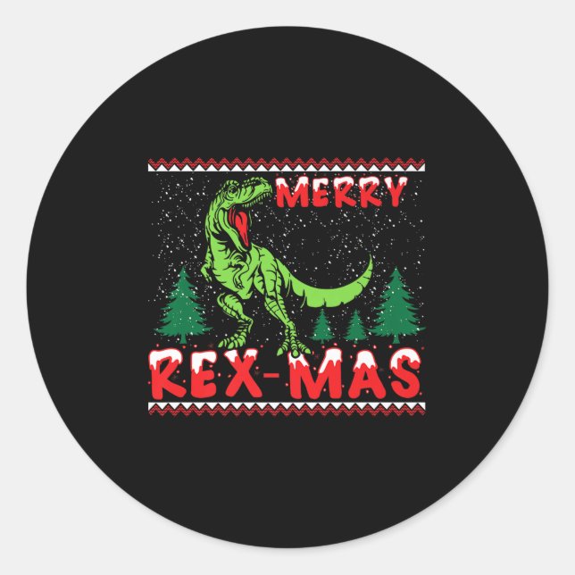 Merry Rex-mas T-rex Dinosaur Premium  Runder Aufkleber (Vorderseite)