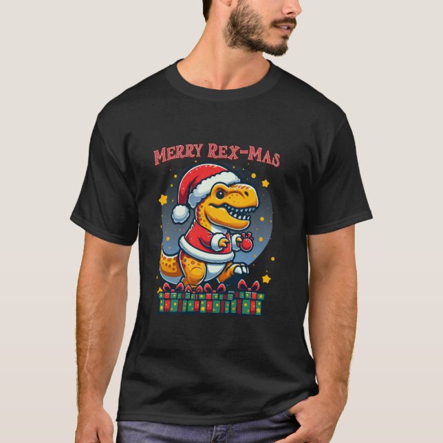 Merry Rex Mas T Rex Dinosaur Santa Funny Weihnacht T-Shirt (Vorderseite)
