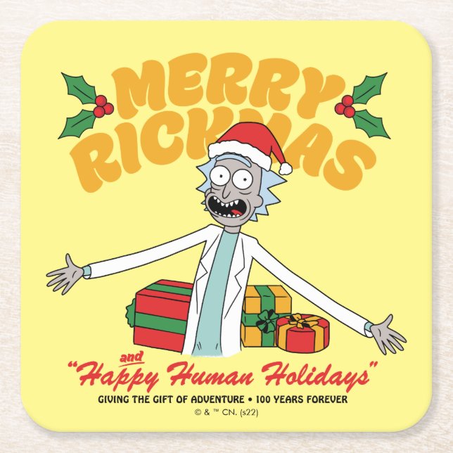 Merry Rickmas and Happy Human Holidays Rechteckiger Pappuntersetzer (Vorderseite)