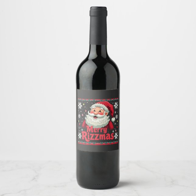 Merry Rizzmas Santa Rizz Funny Christmas Rizzler Weinetikett (Vorderseite)
