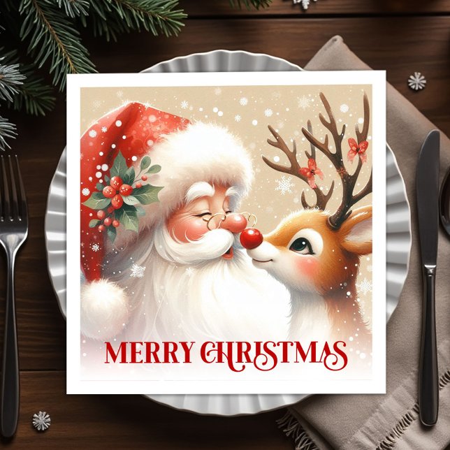 Merry Santa and Rudolph Christmas Napkins Dinner   Serviette (Merry Santa and Rudolph Christmas Napkins Dinner Tableware

)