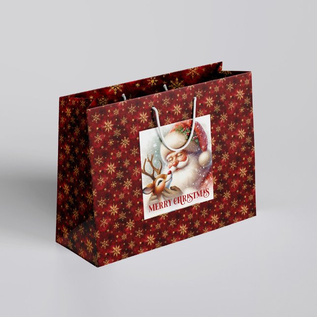 Merry Santa Claus and Rudolph Christmas Gift Bag Große Geschenktüte (Merry Santa Claus and Rudolph Christmas Gift Bag)