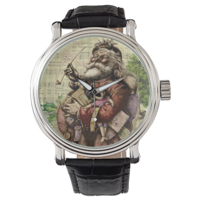 Merry Santa Claus Tree Classic Illustration Armbanduhr (Vorderseite)