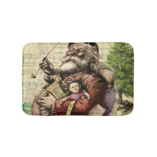 Merry Santa Claus Tree Classic Illustration Badematte