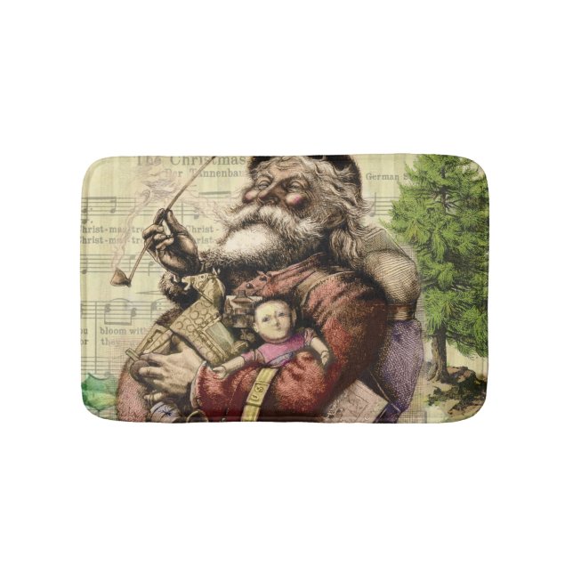 Merry Santa Claus Tree Classic Illustration Badematte (Vorderseite)