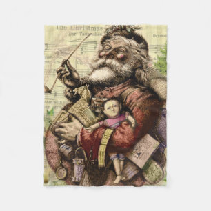 Merry Santa Claus Tree Classic Illustration Fleecedecke