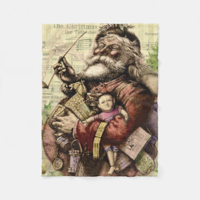 Merry Santa Claus Tree Classic Illustration Fleecedecke (Vorderseite)