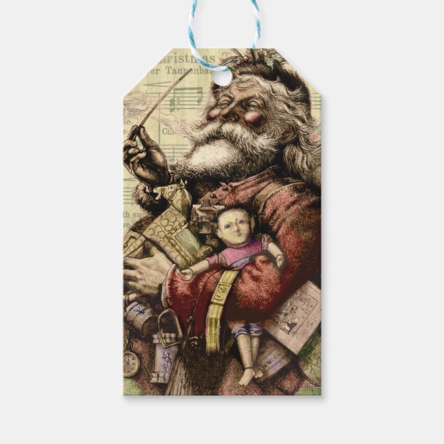Merry Santa Claus Tree Classic Illustration Geschenkanhänger (Vorderseite)