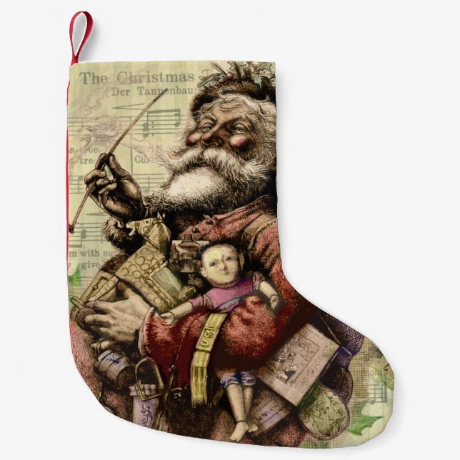 Merry Santa Claus Tree Classic Illustration Kleiner Weihnachtsstrumpf (Vorderseite)