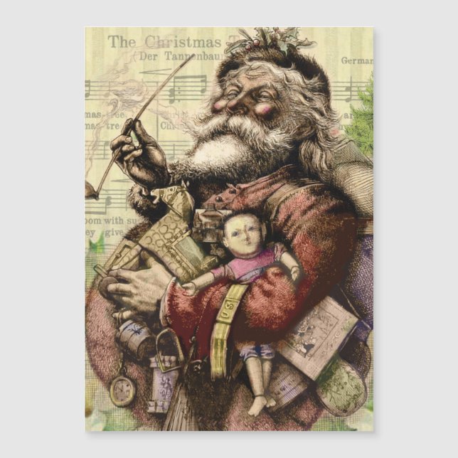 Merry Santa Claus Tree Classic Illustration Magnetkarte (Vorderseite)
