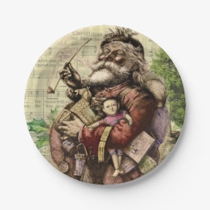 Merry Santa Claus Tree Classic Illustration Pappteller