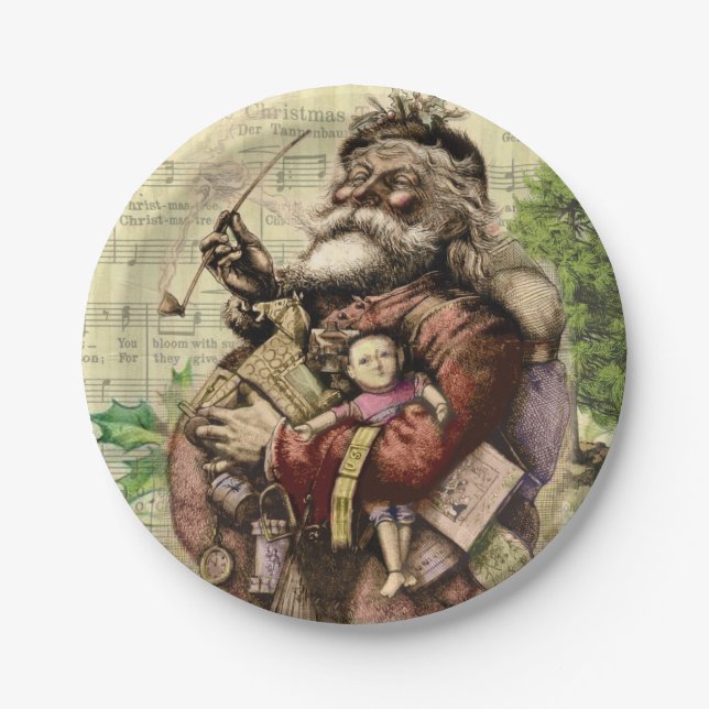 Merry Santa Claus Tree Classic Illustration Pappteller (Vorderseite)