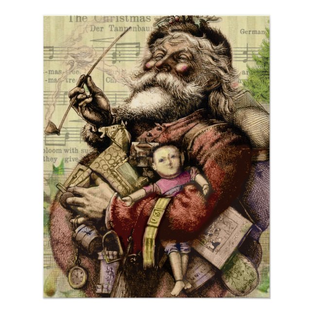 Merry Santa Claus Tree Classic Illustration Poster (Vorderseite)