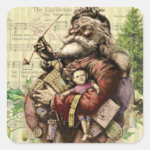 Merry Santa Claus Tree Classic Illustration Quadratischer Aufkleber