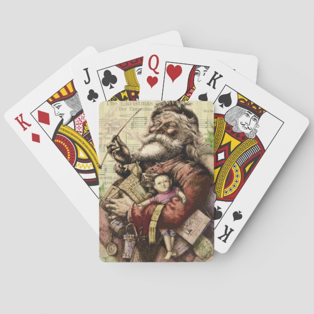 Merry Santa Claus Tree Classic Illustration Spielkarten (Rückseite)