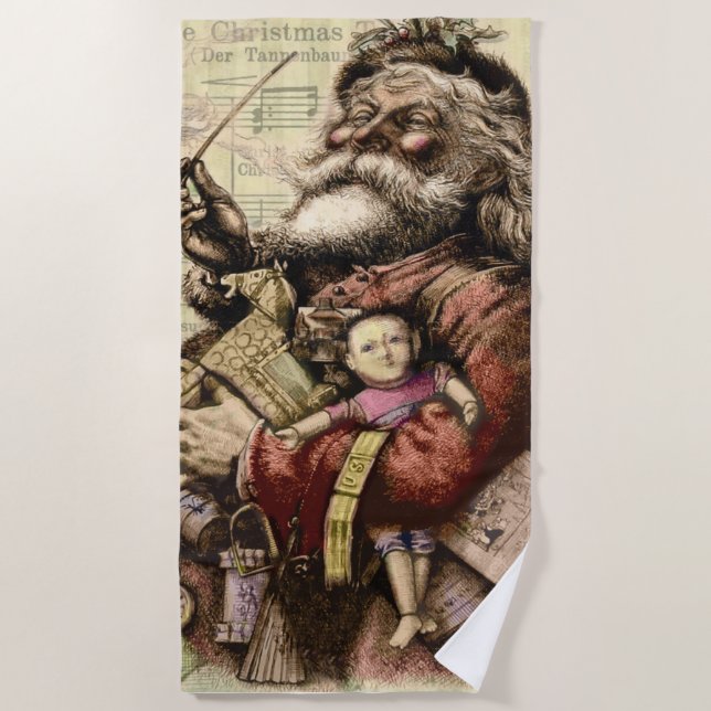 Merry Santa Claus Tree Classic Illustration Strandtuch (Vorderseite)