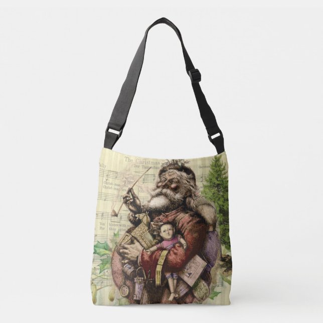 Merry Santa Claus Tree Classic Illustration Tragetaschen Mit Langen Trägern (Vorderseite)