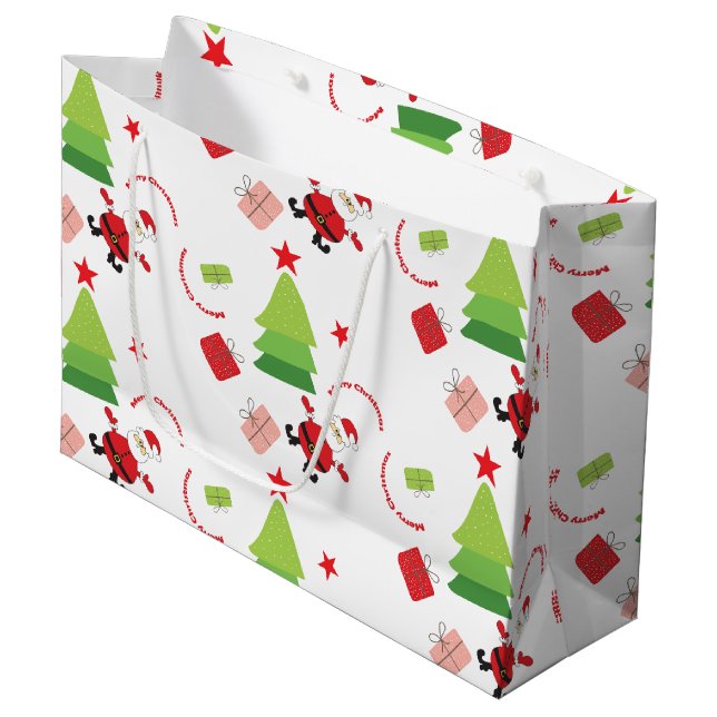 Merry Santa Red und Green Große Geschenktüte (Vorderseite Schrägansicht)