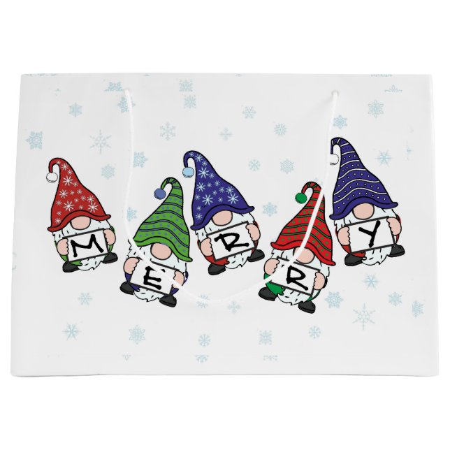 Merry Scattered Gnomes Große Geschenktüte (Vorderseite)