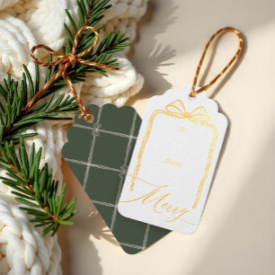 Merry Script elegant Chic Weihnachtsbow To & From Geschenkanhänger