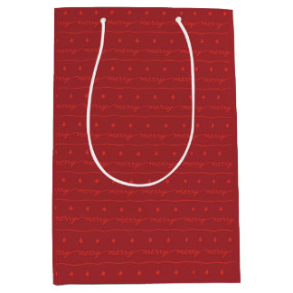 Merry Script Red Gift Bag für Feiertage Mittlere Geschenktüte