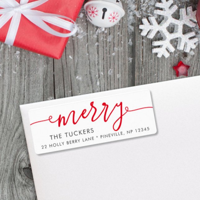 MERRY Script Simple Red Christmas Return Address (Von Creator hochgeladen)