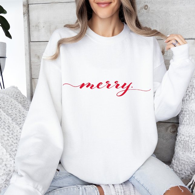 Merry Script Typografie Minimalistisch Weihnachten Sweatshirt (Von Creator hochgeladen)