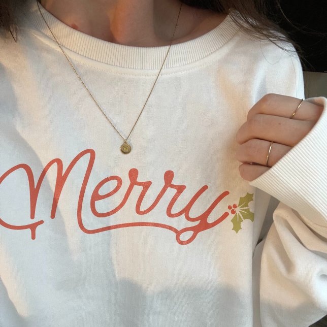 Merry Script Typografie Minimalistisch Weihnachten Sweatshirt (Merry Script Typography Minimalist Christmas Sweatshirt - White)