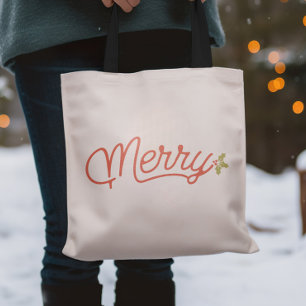 Merry Script Typografie Weihnachten Tragetasche