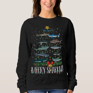 Merry Sharkmas Funny Shark Weihnachtsbaum Lichter Sweatshirt