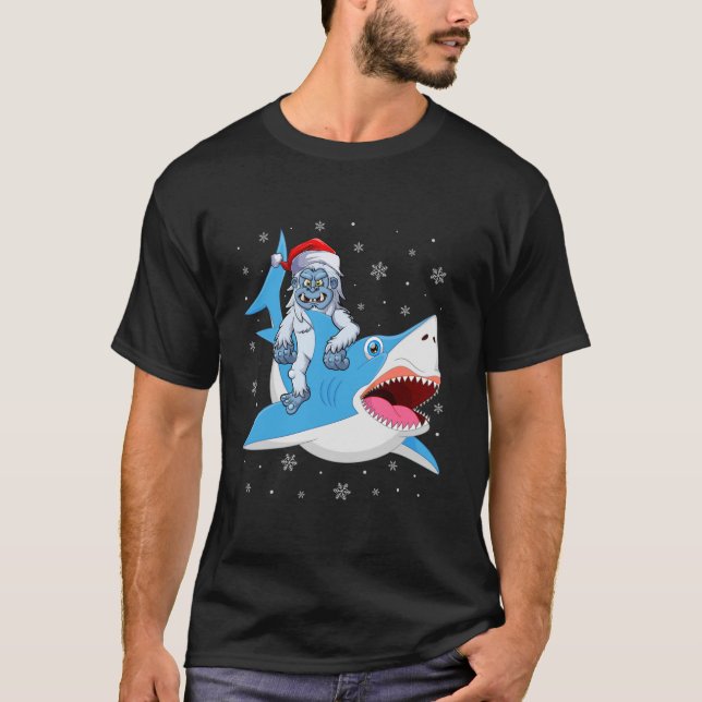 Merry Sharkmas Funny Weihnachtsmannmütze Yeti Ridi T-Shirt (Vorderseite)