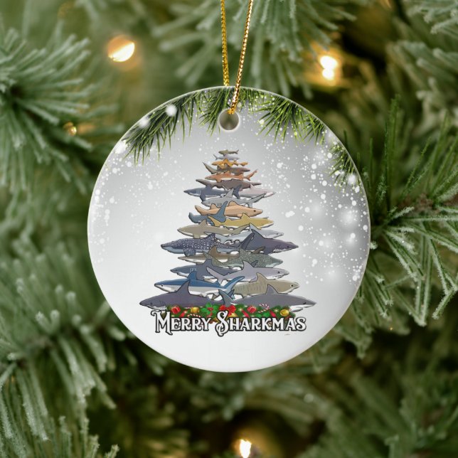 Merry Sharkmas Geschenk für erwachsene Haifische Keramik Ornament (Baum)