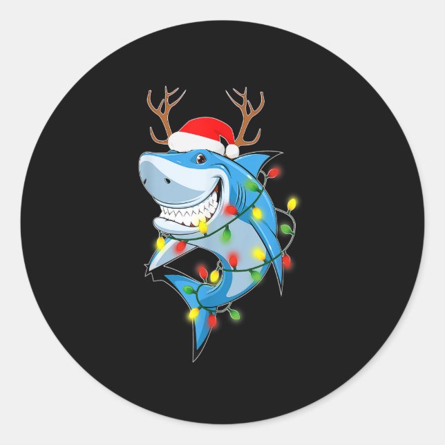 Merry Sharkmas Hai mit Weihnachtsmannmütze Christm Runder Aufkleber (Vorderseite)