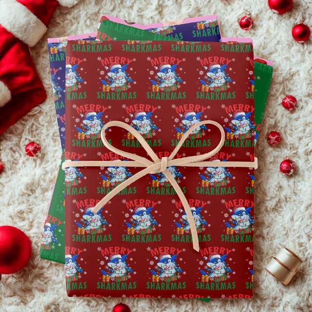 Merry Sharkmas Santa Shark Lover Weihnachten Geschenkpapier Set (Von Creator hochgeladen)