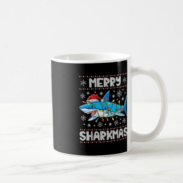 Merry Sharkmas Shark Santa Ugly Christmas Lights B Kaffeetasse (Rechts)
