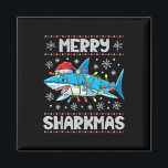 Merry Sharkmas Shark Santa Ugly Christmas Lights B Magnet<br><div class="desc">Merry Sharkmas Shark Santa Ugly WeihnachtsLICHT Boys Xmas</div>