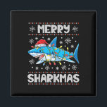 Merry Sharkmas Shark Santa Ugly Christmas Lights B Magnet<br><div class="desc">Merry Sharkmas Shark Santa Ugly WeihnachtsLICHT Boys Xmas</div>