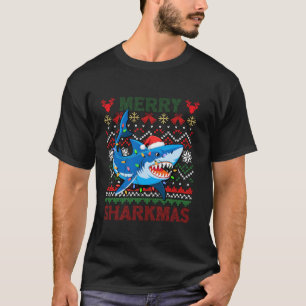 Merry Sharkmas Ugly Christmas Shark Weihnachtsmann T-Shirt